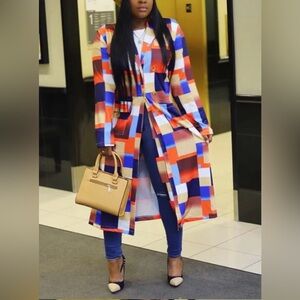 SHEIN Colorful Geometric Trench Coat NWOT